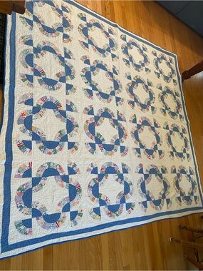 Vintage Feedsack Handmade Blue & White Mohawk’s Trail Quilt
